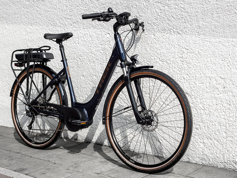 Trek Verve+ 2 Lowstep 300wh Electric Hybrid Bike in Blue-1